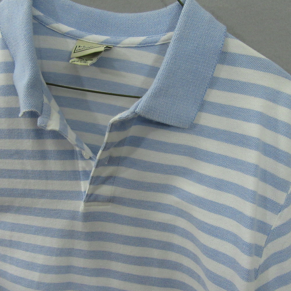 L.L. Bean Mens Polo Shirt Size M Light Blue Striped Lightweight Breathable
